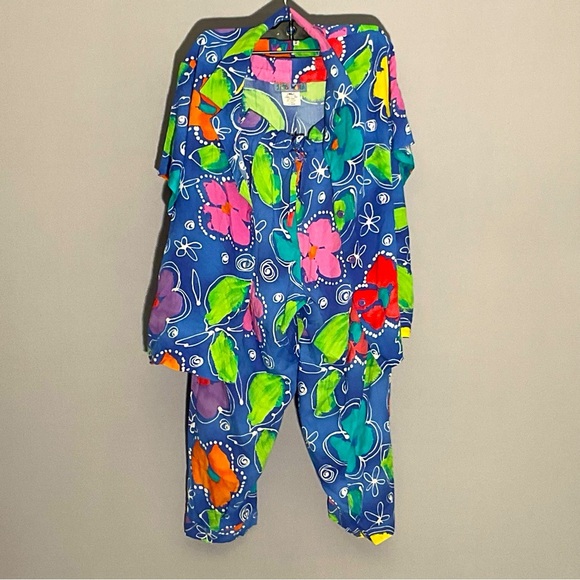 Jams World Floral Ladies XL Pajama Set, Drawstring Pants/Decorative  Buttons - Picture 3 of 16